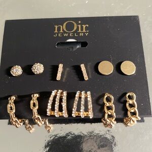 Noir earrings set of six pairs new on card gold tone